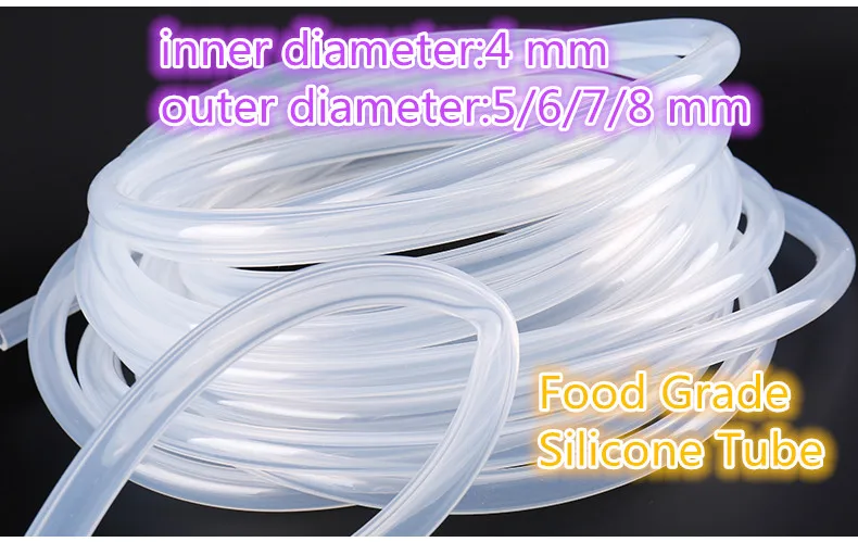 

1PCS/LOT YT830B ID 4 mm* OD 5/6/7/8 mm Imported Silicone Tube Food Grade Capillary Transparent Hose Plumbing Hoses 1Meter