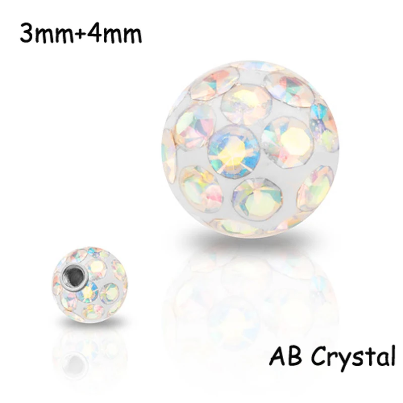 Showlove 2Pcs 3mm&4mm 16g Crystal Ferido Epoxy CZ Stone Ball Piercing Accessories for Labret Nose Tragus Cartalige Lip Ring