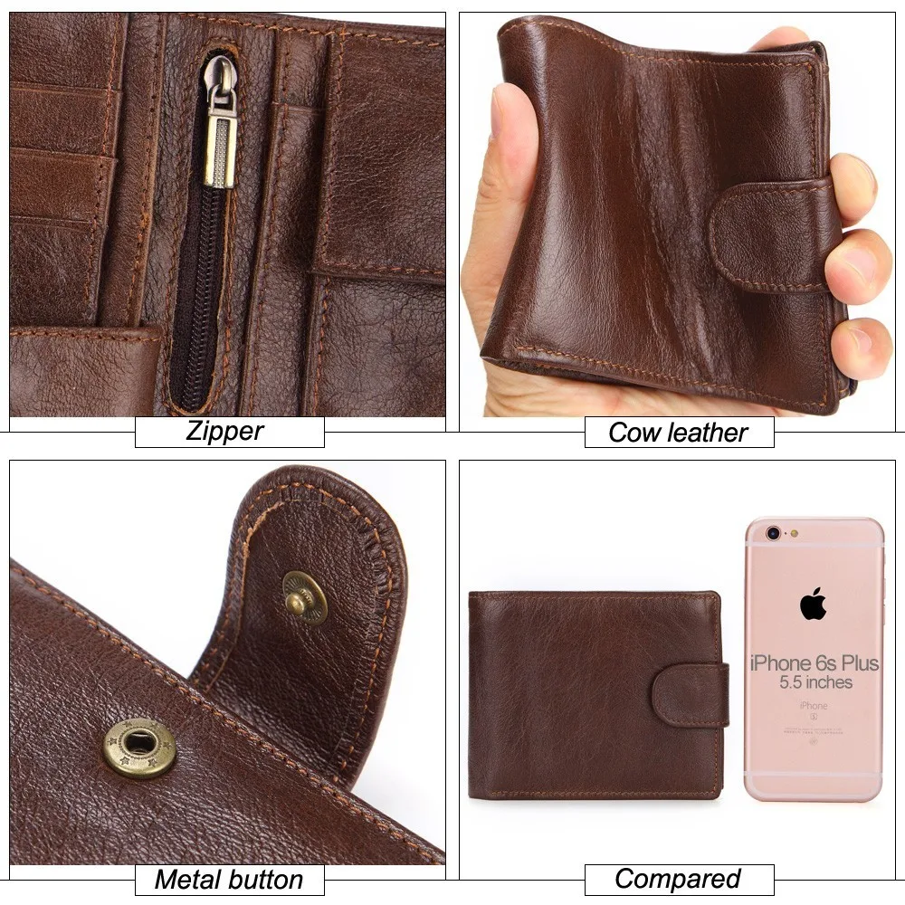 Genuine Leather Wallet Men with Coin Pocket Vintage Short Purse For Male Carteira Masculina Card Holder Zipper Money Bag