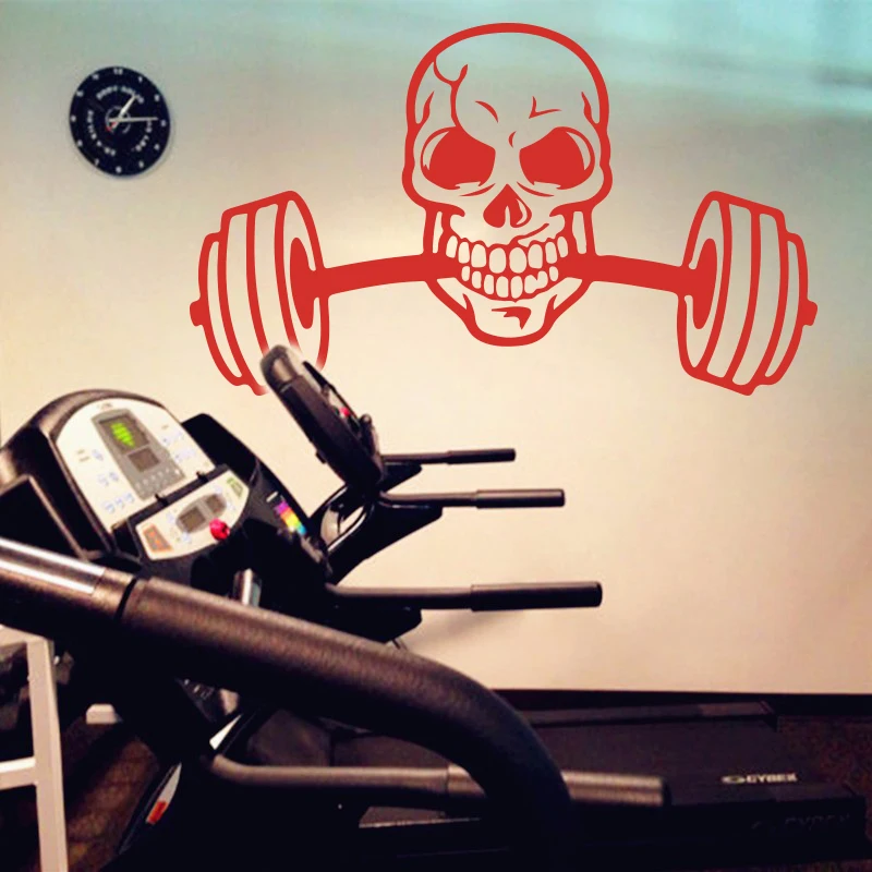 Large Skeleton Barbell Wall Sticker Skull Crossfit Fitness Club Gym Logo Sport Barbell Workout Wall Decal Vinyl Decor