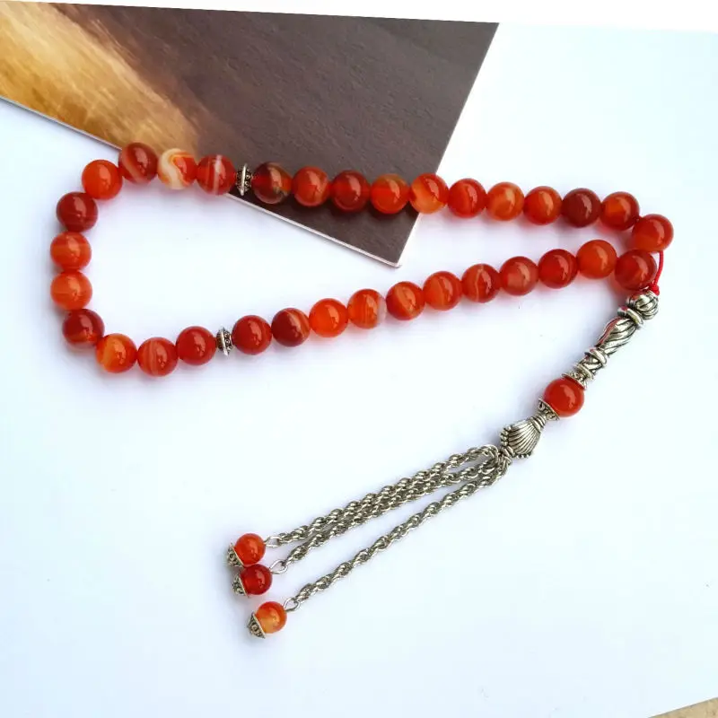 Natural Sardonyx Stone bead Islamic 33 Muslim Prayer Beads Rosary Tasbih Misbaha Tasbeeh Sibha Masbaha For Friend Family Gift