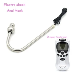 Electro Sex Stainless Steel Anal Hook, Double Electrode Electro Shock Top Anal Balls Metal Butt Plug Prostate Massager Anal Toys