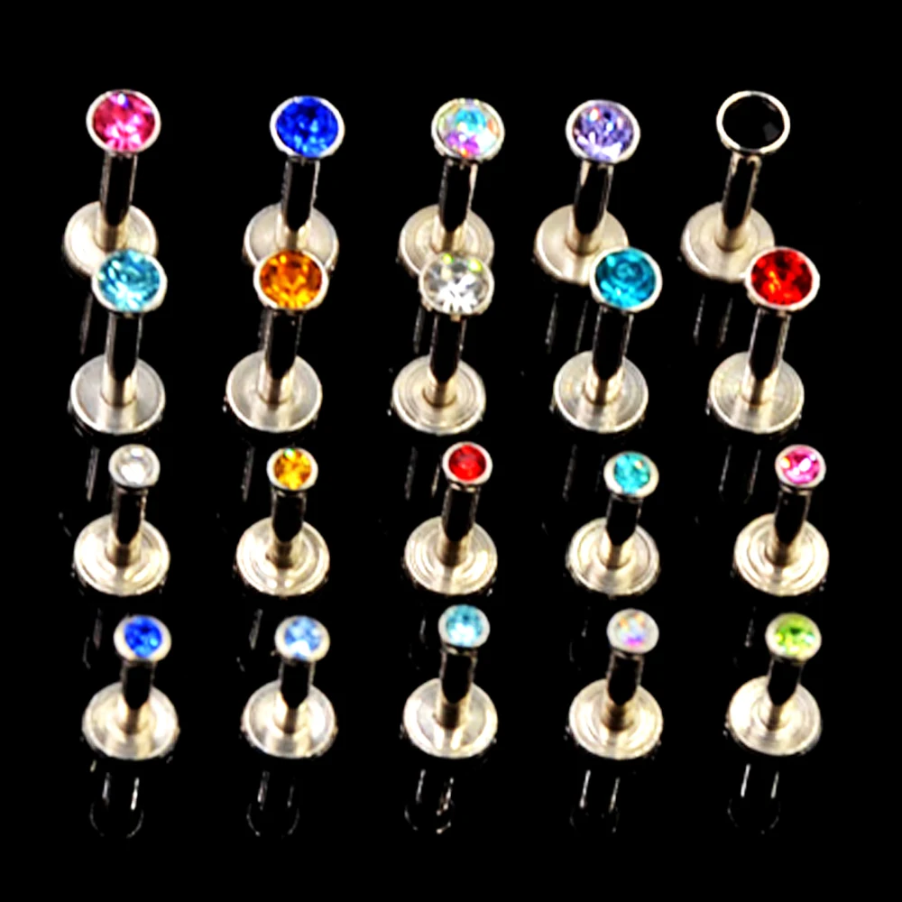 BOG-Lote de 10 piezas de circonita anodizada, Punta roscada interna, labio, perno prisionero, cartílago de la oreja, Tragus, hélice, Piercing, anillo, 16g, joyería corporal