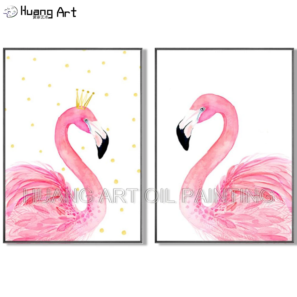 

For Living Room Wall Decor Handmade Beautiful Animals for Living Room Decor Canvas Pink Bird Couples Flamingo Oil Painting