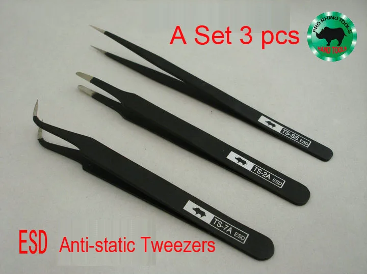 

A Set 3 pcs Japanese RHINO TS-SS, TS-7A, TS-2A ESD Tweezers Anti-static High-precision Super Hard For Repairing Watch or Mobile