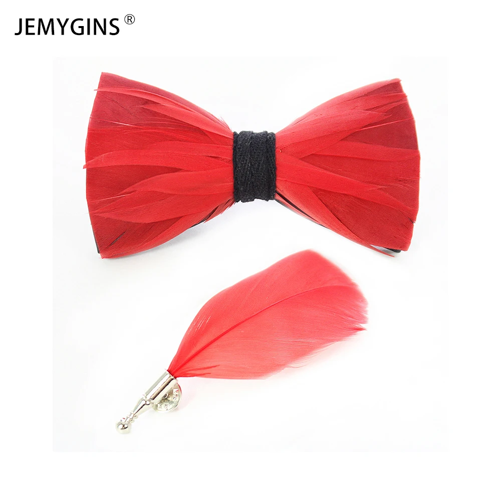 JEMYGINS New listing handmade solid color peacock feather bow tie  brooch set high quality men bow tie wedding party gift Cravat