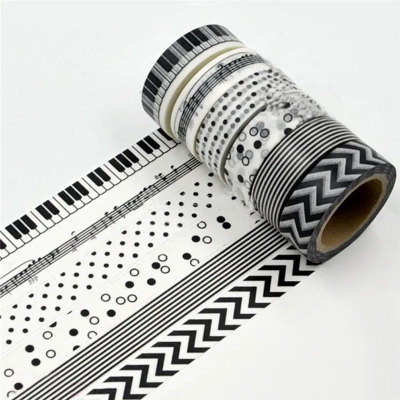 15mm * 10m black and white tape Japan Washi tape decoration Scotland tape DIY scissors album album cover tape set