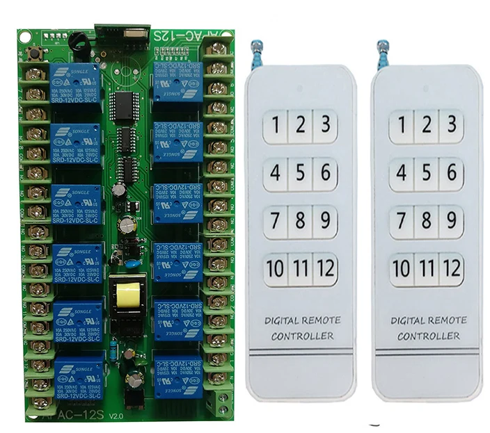 12CH 12 CH Wireless Remote Control LED Light Switch 220V Relay Output Radio RF Transmitter And 315/433 MHz Receiver