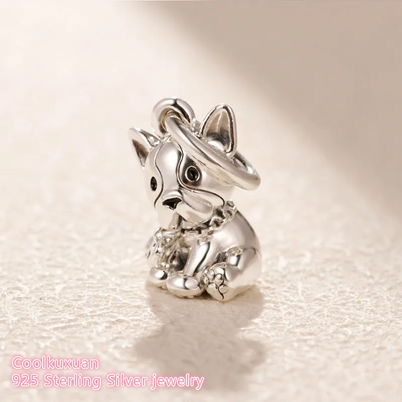 Mother's Day 100% 925 Sterling Silver Bulldog Puppy Dangle Charm beads Fits Original Pandora bracelets Jewelry Making