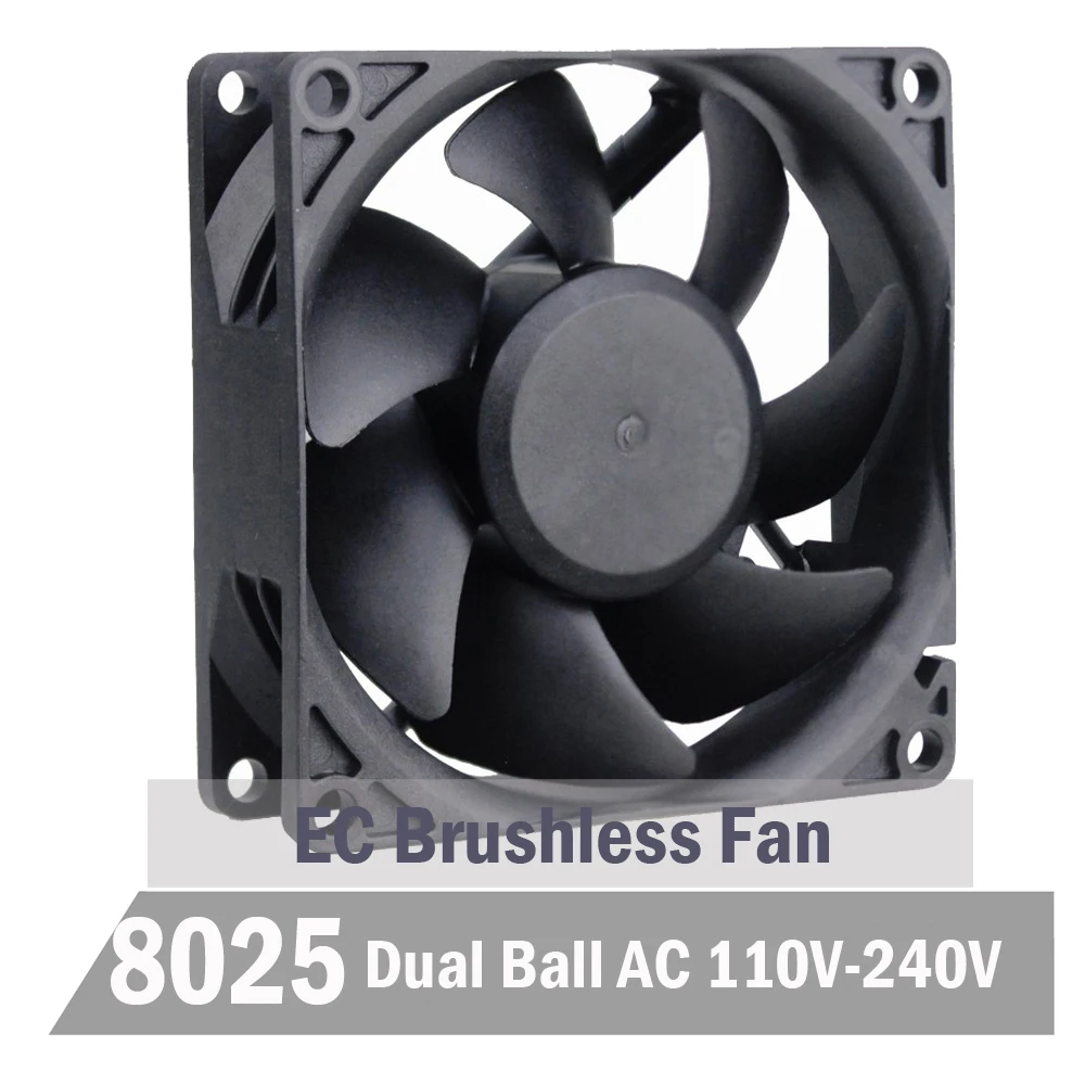 

100Pcs Ball Bearing 80mm 8CM 8025 EC Fan 80mm x 80mm x 25mm AC 110V 115V 120V 220V 230V 240V 2800RPM EC Brushless Fan