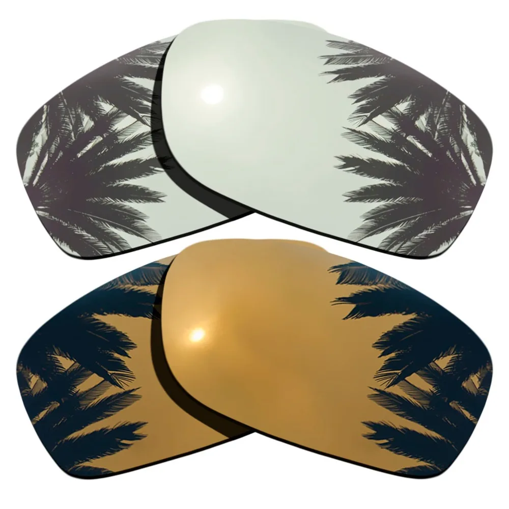 (Silver Mirrored+Bronze Gold Mirrored Coating) 2-Pairs Polarized Replacement Lenses for Fives Squared 100% UVA & UVB Protection