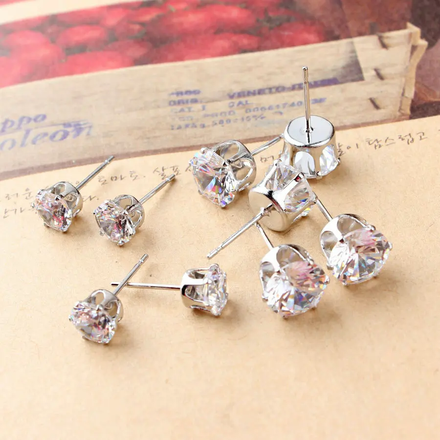 

Diy jewelry Accessories 100pcs/lot Alloy Silver Plated Tone Zircon Stud Earrings 6-8mm Hot Sale ear ornament