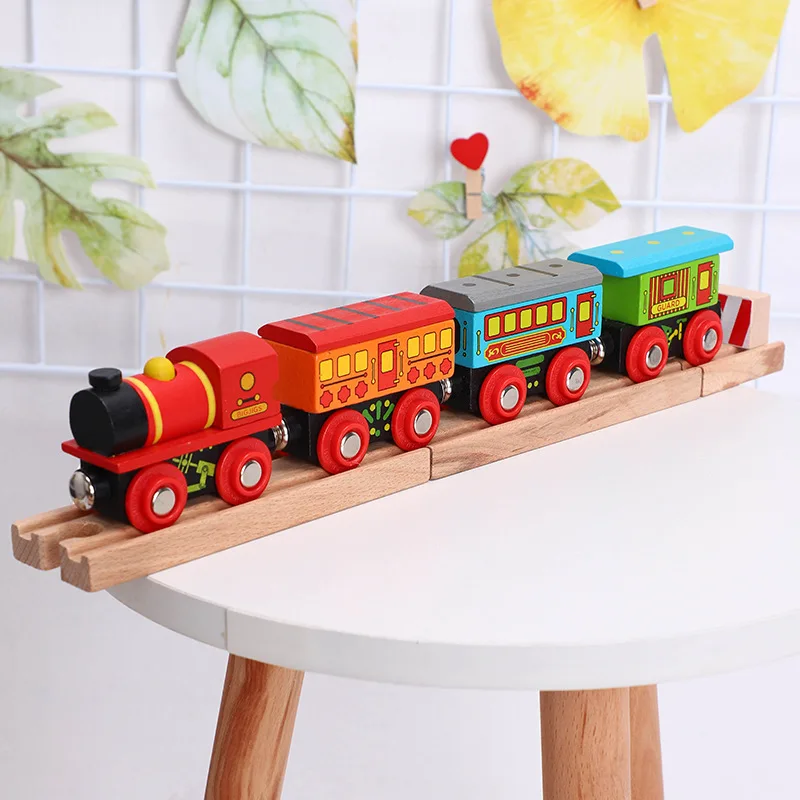 Wooden Train With 2 Sections Of Track Can Be Connected To Wooden Train Track Toy Children's Puzzle Hand Push Delicate Toy Car