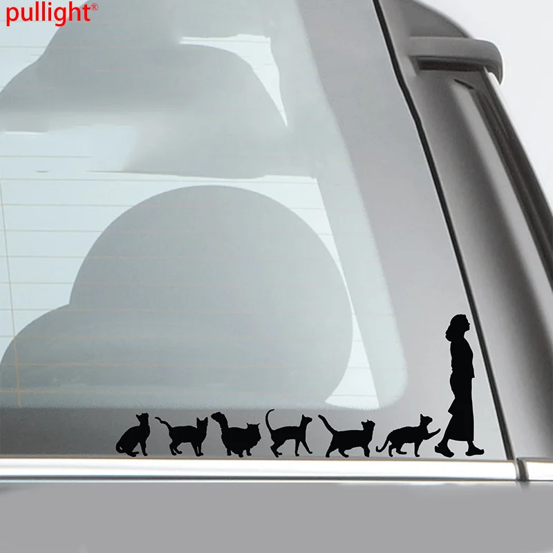 Cat Lady car stickers Cats Follow Woman Vinyl Sticker Cute Car Window Decal Bumper Sticker Pet Pets Fun Car Styling