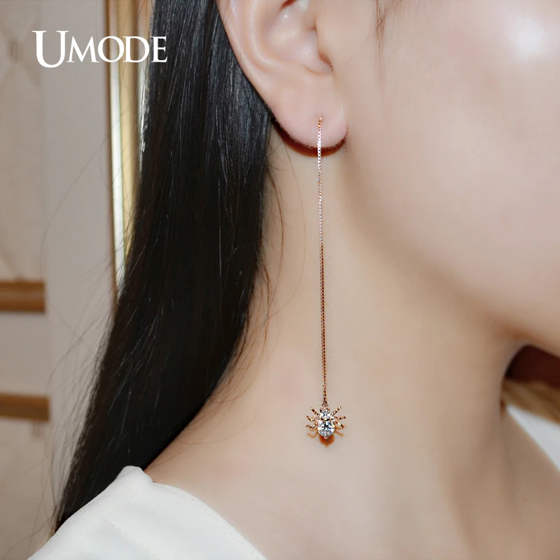 UMODE Spider Gold Color Round Cut Clear Cubic Zirconia Long Dangle Earrings Jewelry for Women Boucle D\'oreille Femme New UE0175