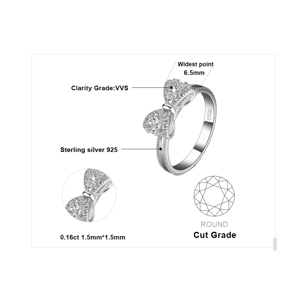 JewelryPalace-925 Sterling Silver Bow Knot Ring para Mulheres, Cubic Zirconia, Fashion Jewelry Gift