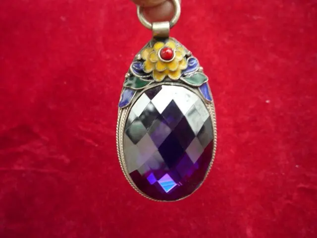 

Rare Qing Dynasty cloisonne&Silver sapphire Pendant ,free shipping