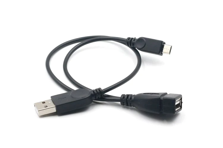 1 in 2 OTG Micro USB Host Power Y Splitter USB Adapter to Mirco 5 Pin Male Female Black Cord for mobile phone charging Cable