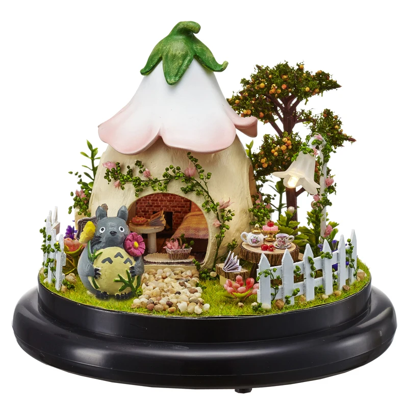 Delicate Cartoon Castle DIY Music box With Glass Cover Assembled Puzzle Toy Birthday Gift Beautiful Garden Figurines Artware