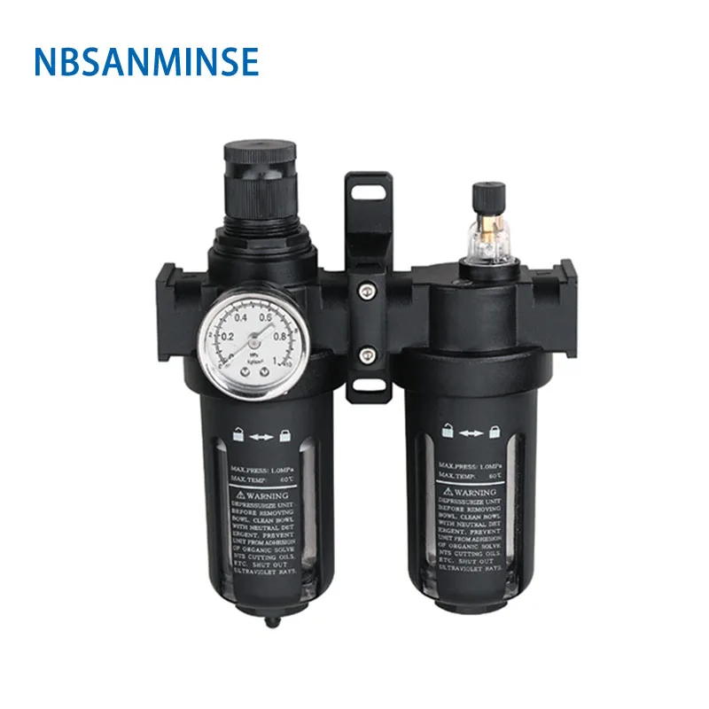 NBSANMINSE SFC200 1/4 3/8 1/2 Two Units Air Filter Regulator Lubricator Combinations Oil Water Air Separate FRL Units