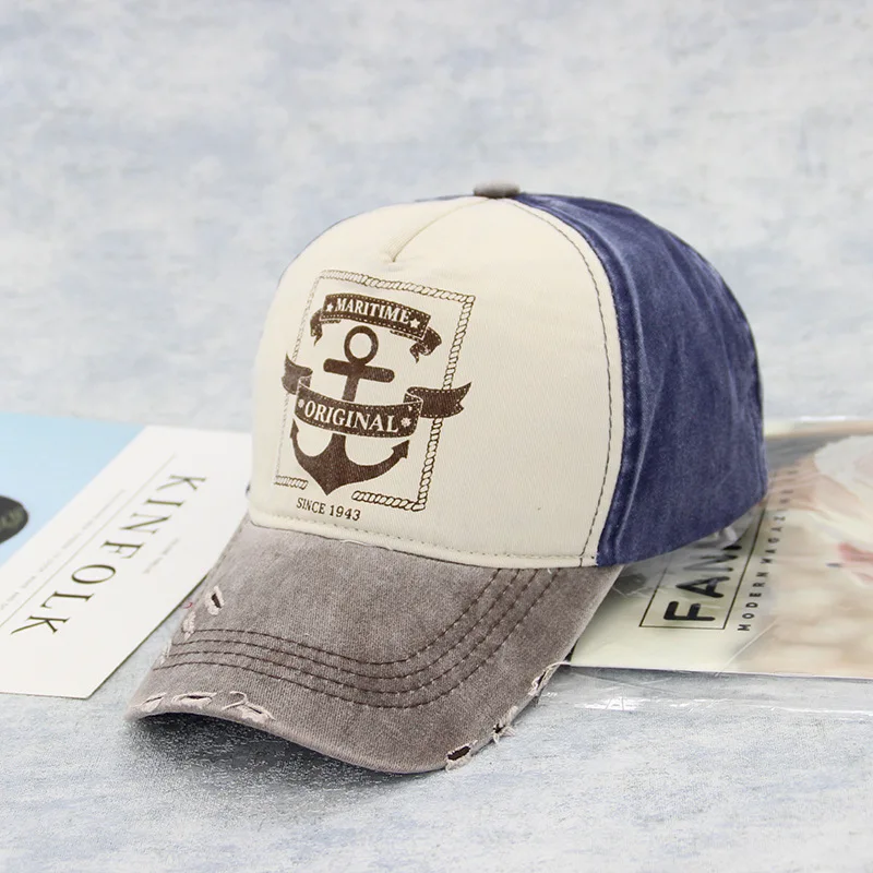 Retro Washed Baseball Cap fitted hat Casual cap hip hop snapback hats for men women pirate ship anchor gorras cap BA26