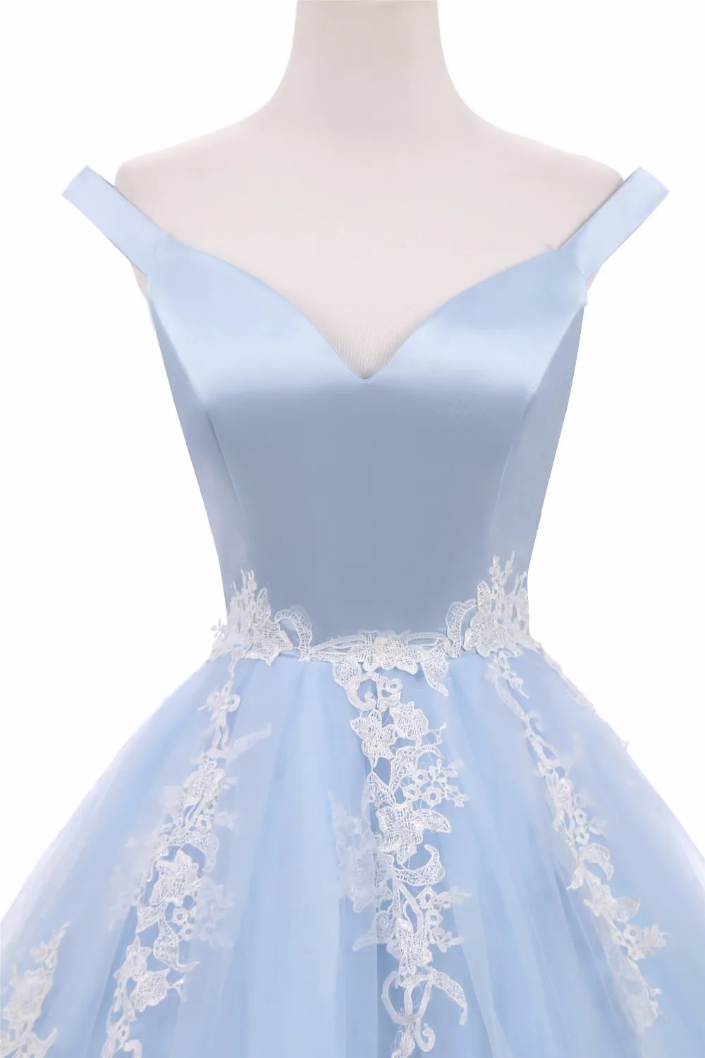 The Evening Dresses 2020 Tulle with Appliques Elegant Long Prom Party Dresses  Ball Gown Light Blue Robe De Soiree abendkleider