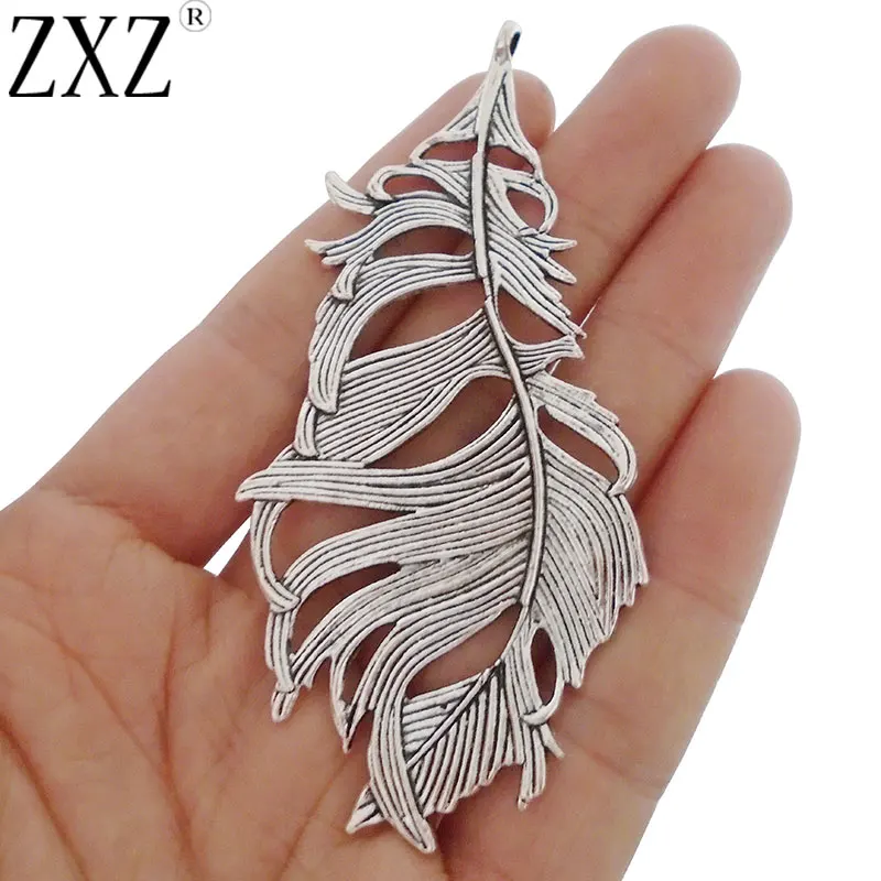 ZXZ 2pcs Large Feather Leaf Charms Pendants for Jewelry Making Findings 85x42mm