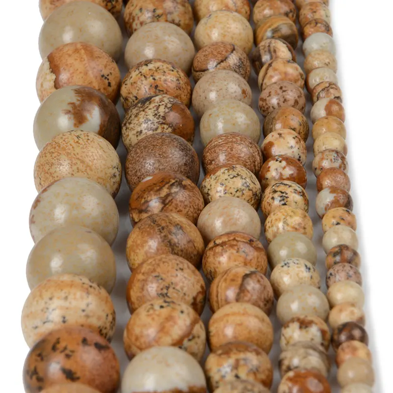 Chanfar Brown Round Picture Stone Beads Natural Stone Beads for Jewelry making 4/6/8/10/12mm