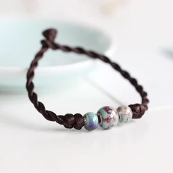 Fashion Ethnic Style High Quality Original Ceramic Bronze Adjustable Handmade Porcelain Beads Rope Bracelets For Women #1894