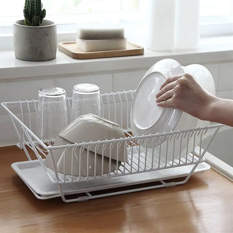 Metal Kitchen Dish Drainer Drying Rack with Drip Tray