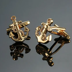 DY New high quality brass material, fashion captain, golden ship anchor Cufflinks Men's French shirt Cufflink