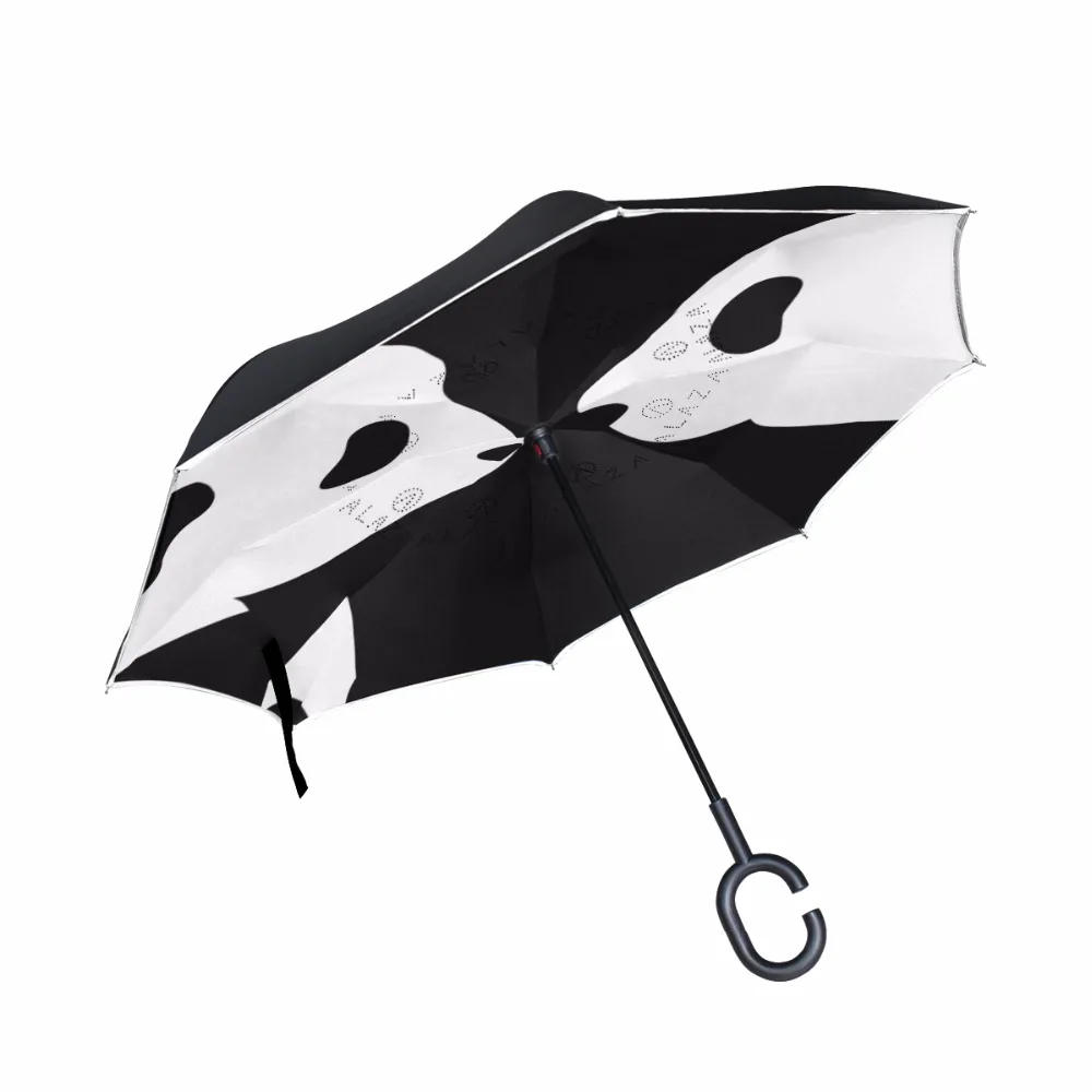 Lovely Panda Umbrella Double Layer Car Reverse Umbrellas With Pothook Windproof Rain Protection Inverted Umbrella