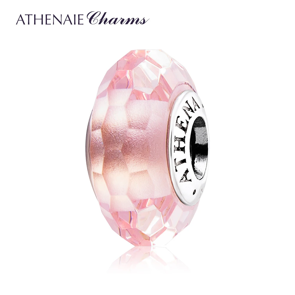 

ATHENAIE Genuine 925 Silver Core Faceted Murano Glass Bead Fit European Charms Bracelets and Necklace Valentine Day Color Pink