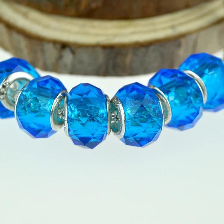 

Wholesale 100pcs/lot Elegant Blue Faceted Glass Beads European Bracelet Necklace DIY Beads Big Hole Beads For Jewelry Making