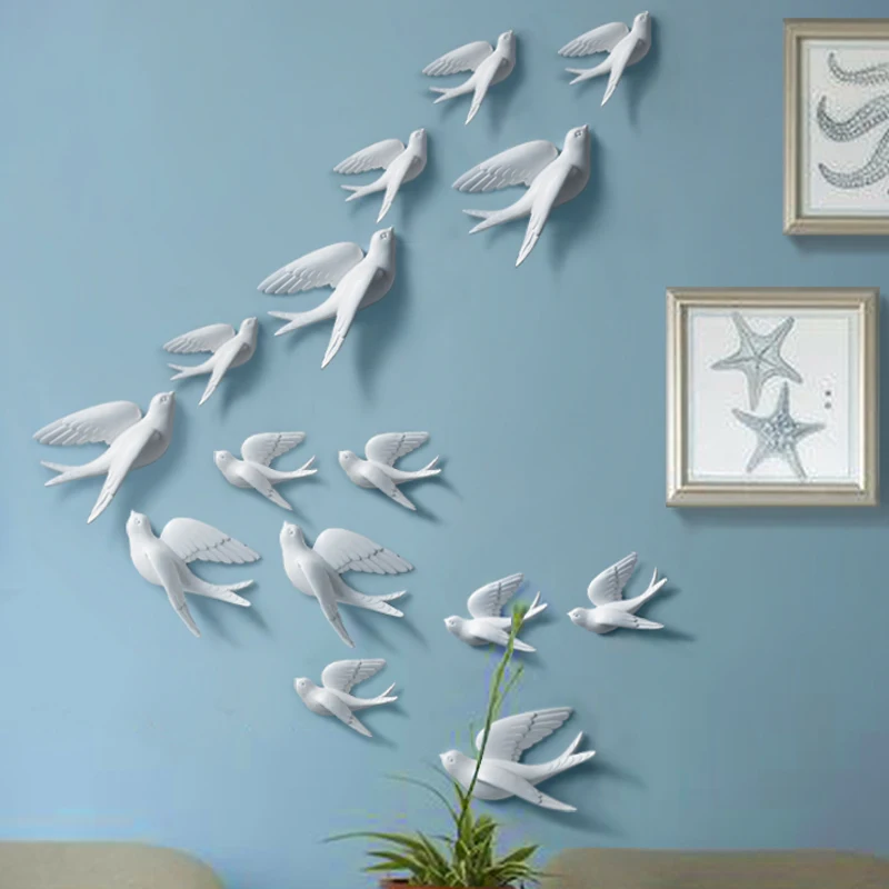 Resin 3d Swallow Birds Figurine Wall Stickers Home Decor Accessories For Living Room Home Decoration Stickers Wall Decoration