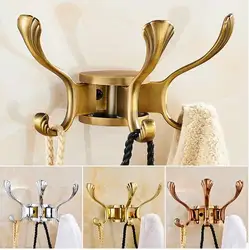 Bathroom Robe Hooks Gold Wall mounted Clothes Rack Hanger Brass And Zinc alloy Three  Robe Hook For Bathroom Accessory Hanger
