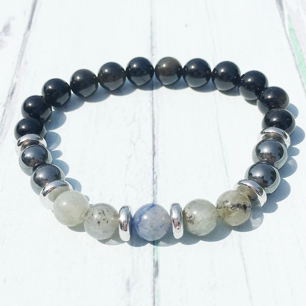 MG0444 8 mm AA Grand Golden Obsidian Bracelet Natural Labradorite Stacking Bracelet Hematite Men`s Energy Healing Bracelet