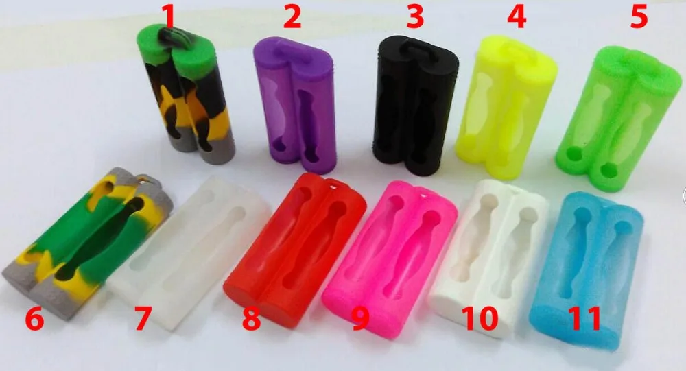 500pcs/lot Colorful 2 slots 18650 Silica gel battery case cover Wholesale