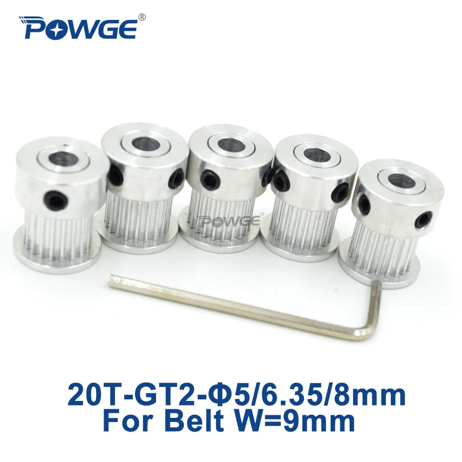 

POWGE 5pcs 20 teeth 2MGT 2GT Timing Pulley Bore 5/6/6.35/ 8mm for width 9mm 2GT open synchronous Belt Small Backlash 20Teeth 20T