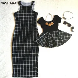 NASHAKAITE Mom and daughter matching clothes Mother daughter dresses Sleeveless Plaid Dress Mother Daughter Set Family Look