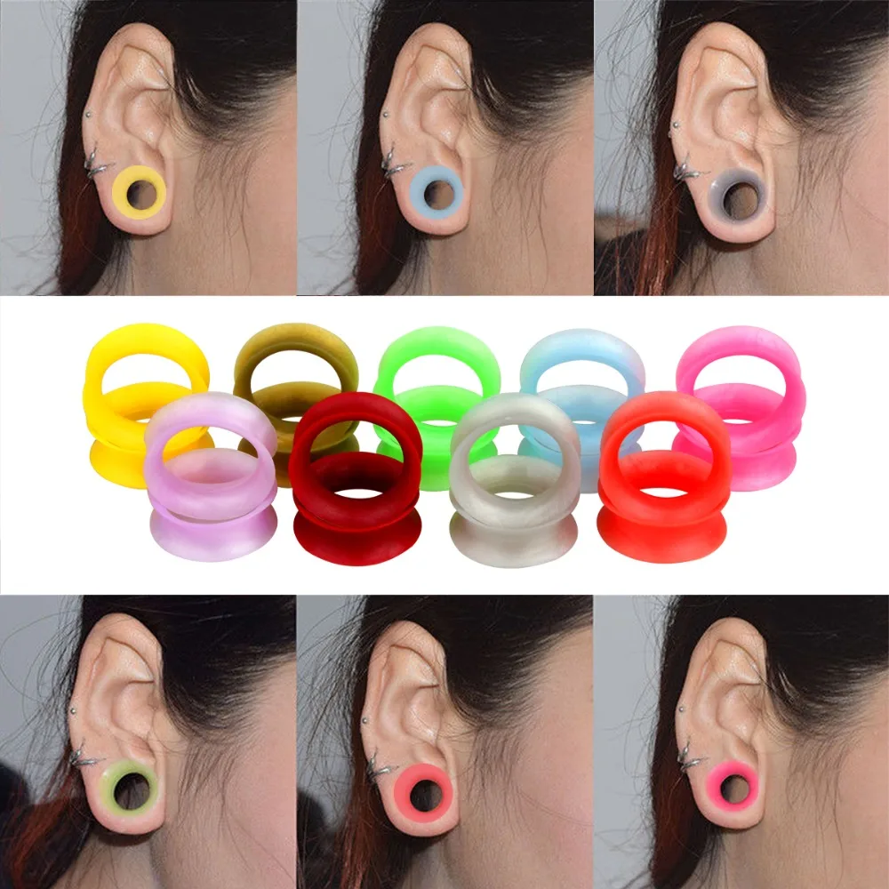 2Pcs Silicone Flexible Ear Plugs Ear Gauge Expander Earring Tunnels Green Blue Casual Earlets Screwed Piercings for Women Men