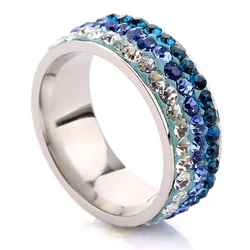 Free Shipping Wholesale Fashion Stainless Steel Ring Color Changed Lines(blue) Crystal Jewelry