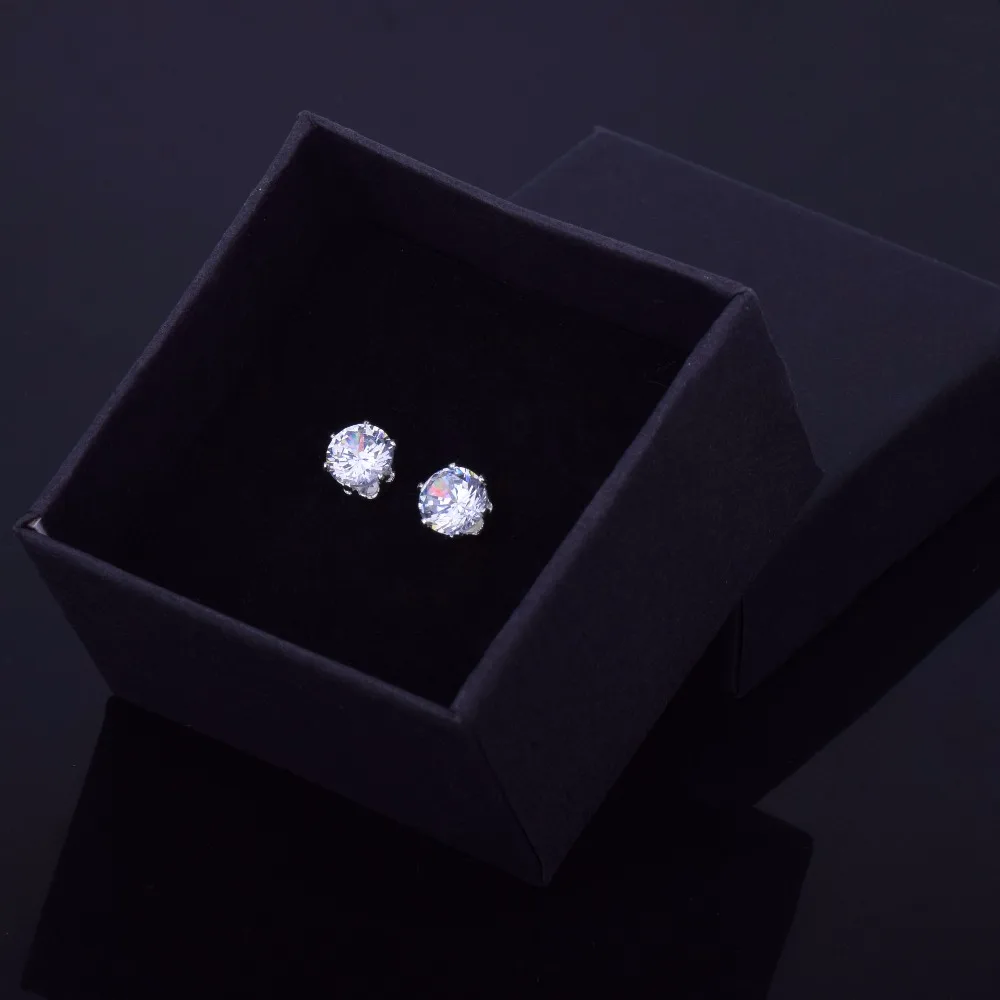 6mm/8mm AAA Zircon CZ Round Stud Earrings Hip hop Jewelry Men Copper Material Iced Bling Push-back