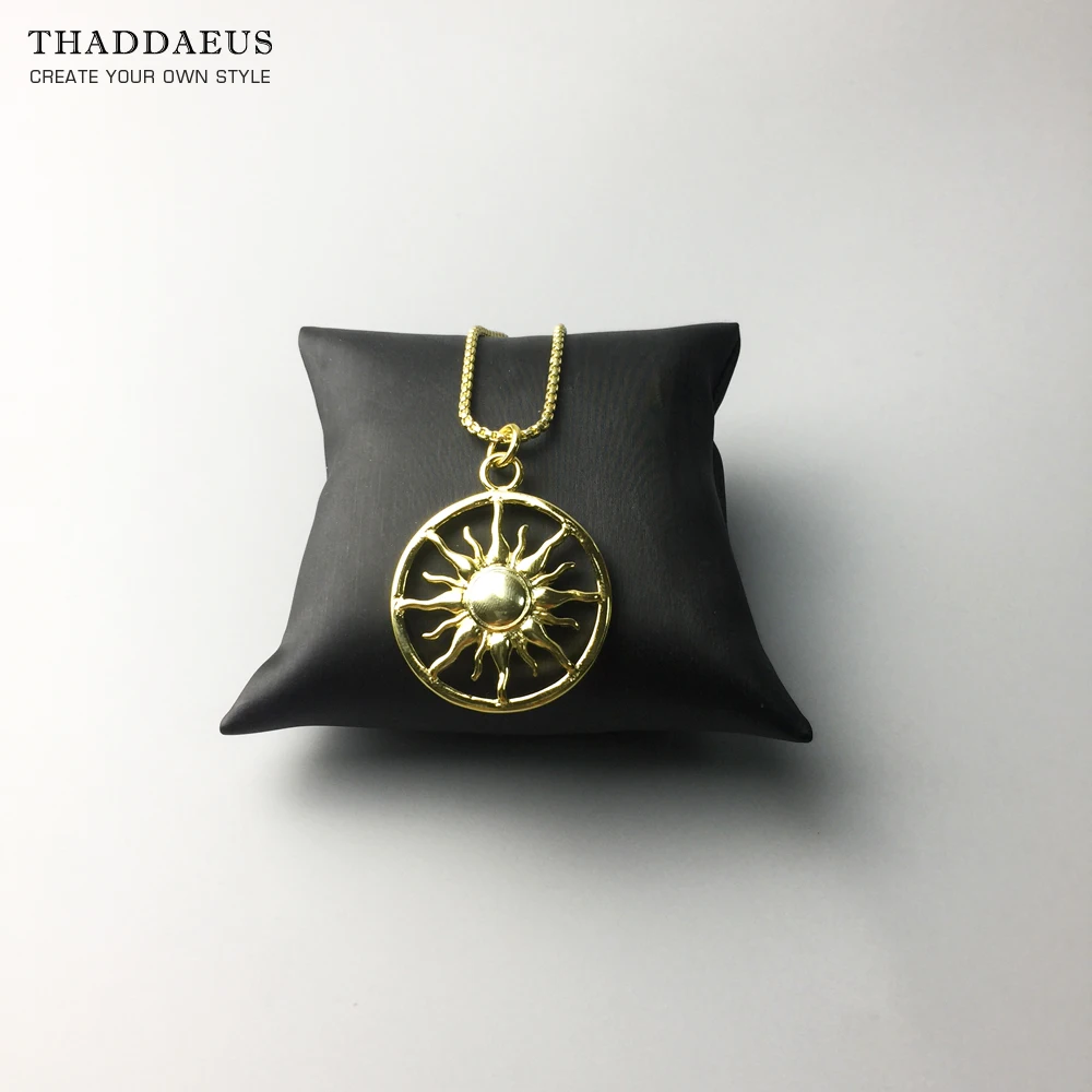 Pendant Necklace Gold Color Sun,Link Chain Fashion Ethnic Jewelry Europe Style 925 Stering Silver Bijoux Gift For Men Women