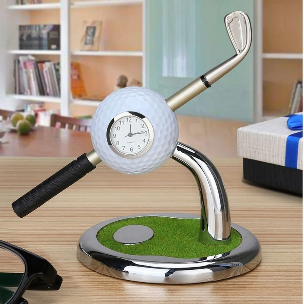 CRESTGOLF Golf Gift Golf Ball Design Pen Holder Desktop With a Mini Club Shape Pen and a Watch Golf Accessoires