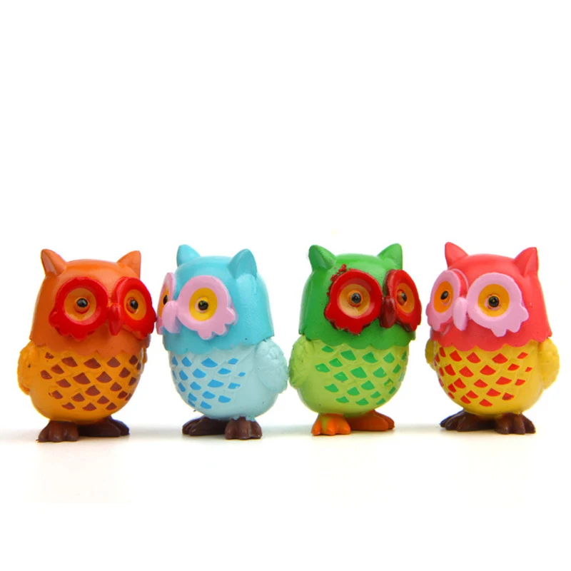 Figurines de hibou de couleur Kawaii, jouets en résine, modèle d'action, décoration de poupée créative, DIY, 4 pièces/lot