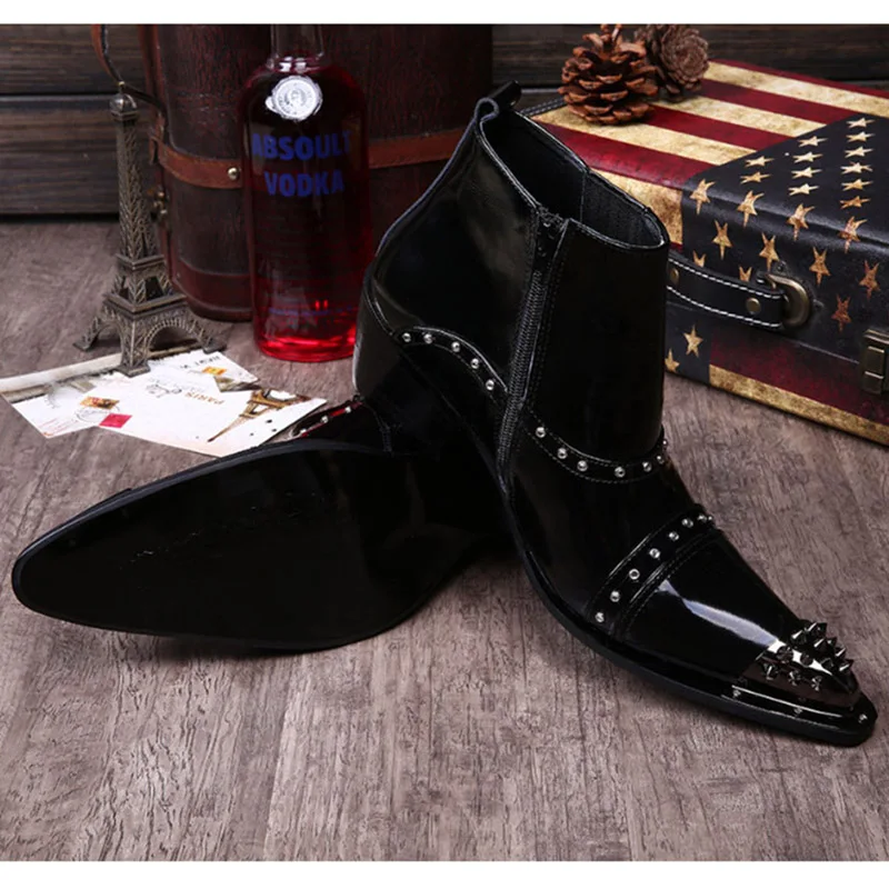 Batzuzhi Italy Edition Personality ROCK high help with steel-toed pointed boots man Casual  Boots man's leather boots Fashion!!