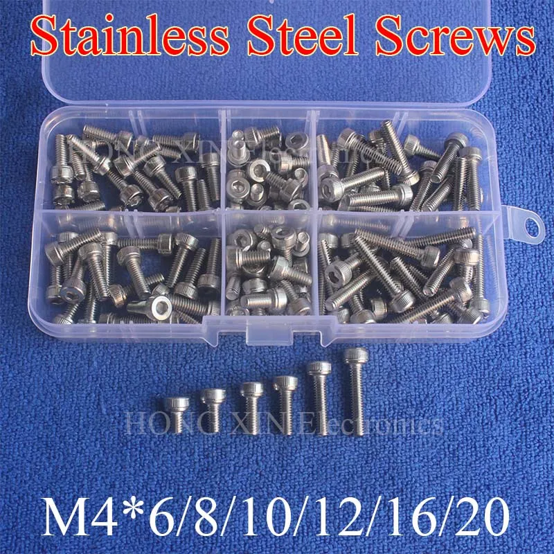 

120Pcs/set M4 Stainless Steel Hex Socket Head Cap Screws M4 Screw Accessories Kit Hardware Wholesale