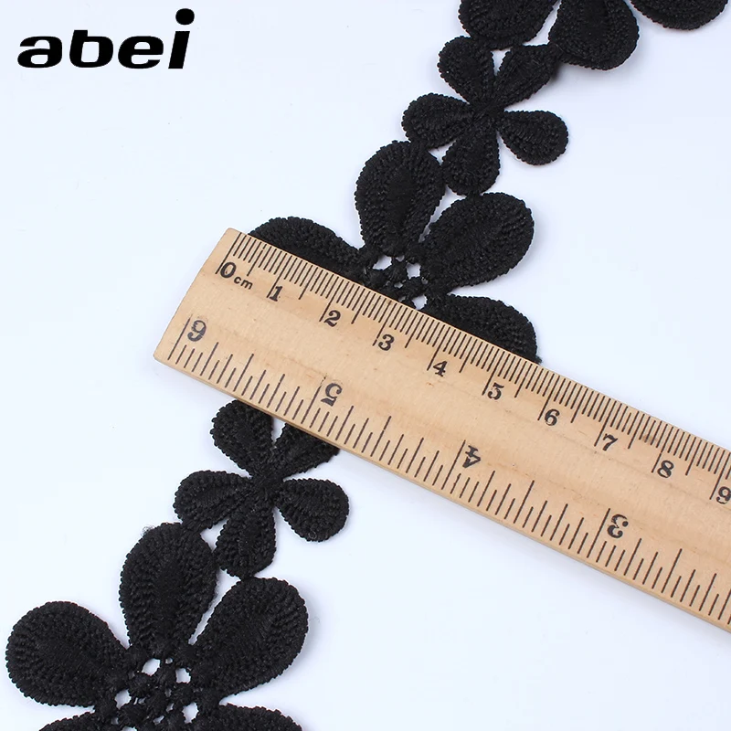 2yards/lot Embroidered Black Lace Trims Water Soluble Flower Ribbon LACE Fabric Appliques DIY Sewing Garments Accessories