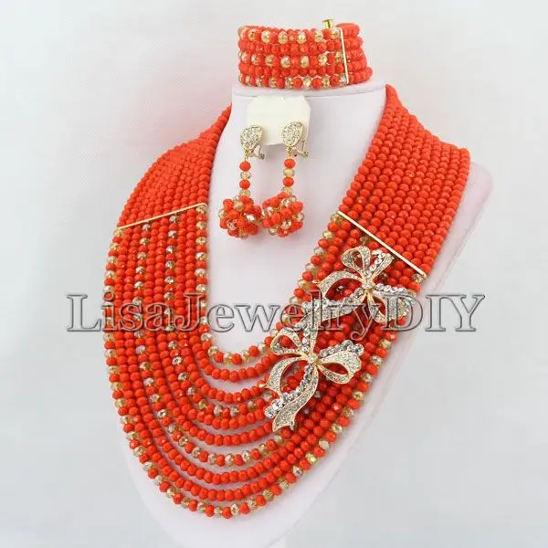 

Amazing African Jewelry Set Nigerian Wedding African Beads Jewelry Sets Orange Beads Necklace Sets Jewelry Parure HD4440